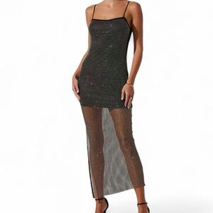 ASTR the Label Embellished Sheer Mesh Maxi Slipdress in Rainbow Sparkle NWT